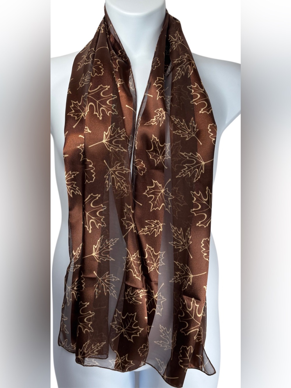 Brown Gold Leaf Print Oblong Scarf